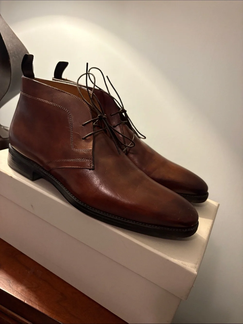 Santoni Brown Leather Lace-Up Chukka Boots